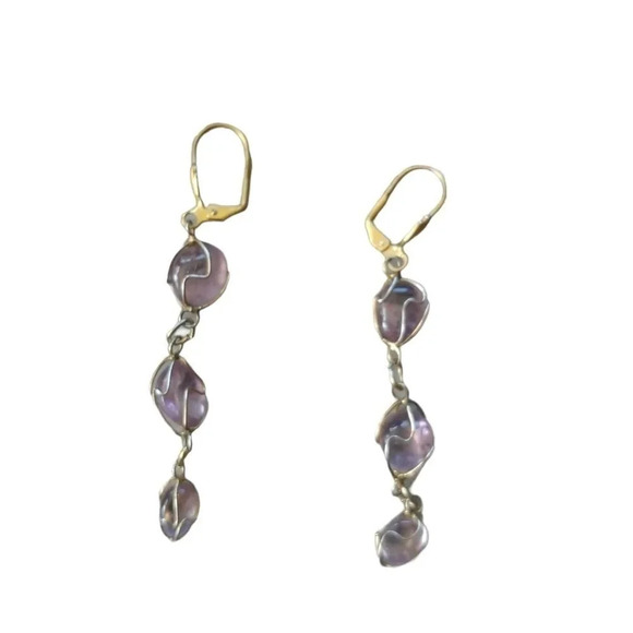 Purple Amethyst Bracelet/Earring  Set Wire Wrapped - Picture 3 of 7